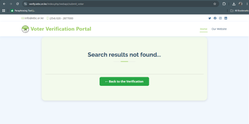 IEBC voter verification response after entering details on the verify.iebc.or.ke portal. PHOTO/Screengrab by PD Digital