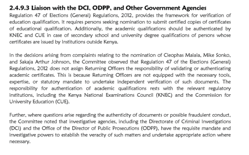 Part of the IEBC report. PHOTO/Screengrab by PD Digital