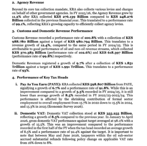 Part of the KRA report. PHOTO/Screengrab by PD Digital