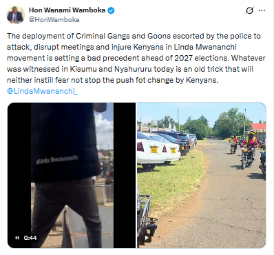 Statement by Jack Wamboka on the Nyahururu incident. PHOTO/Screengrab by PD Digital/@HonWamboka/X