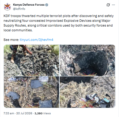 Statement on Counter-IED Operations in Lamu. PHOTO/Screengrab by PD Digital/@kdfinfo/x