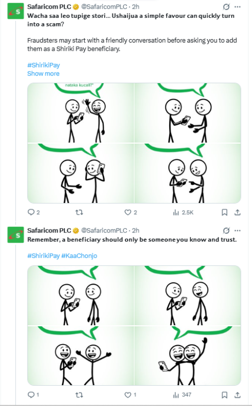 A screenshot of the Safaricom public advisory. PHOTO/Screengrab by People Daily Digital/@SafaricomPLC/X
