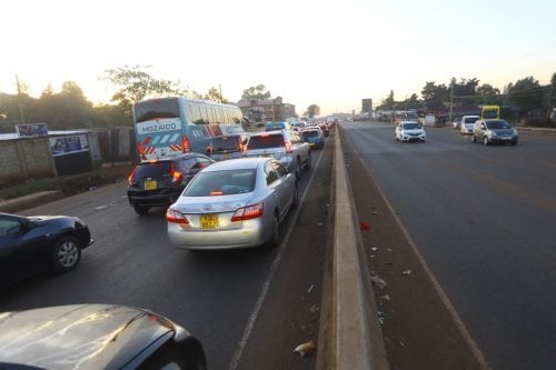 Heavy traffic snarl-up at Kinoo along Waiyaki Way, heading to Nairobi CBD. PHOTO/Philip Kamakya