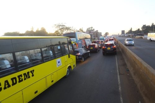 Heavy traffic snarl-up at Kinoo along Waiyaki Way, heading to Nairobi CBD. PHOTO/Philip Kamakya