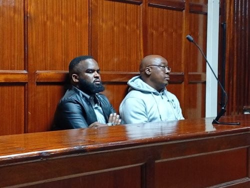 Jonathan Ngenga and Peter Kamau appear before Milimani Senior Principal Magistrate Theresa Nyangena on Monday, July 6, 2026.PHOTO/Zipporah Ngwatu