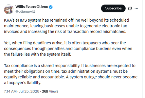 A screenshot of Willis Otieno's statement. PHOTO/Screengrab by People Daily Digital/@otienowill/X