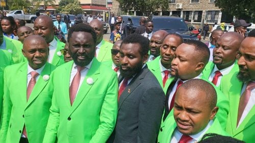 Democracy for the Citizens Party (DCP) members pose for a group photo on Tuesday, July 28, 2026, during the swearing-in of Ol Kalou MP-elect Sammy Douglas Kamau Ngotho at Parliament Buildings, Nairobi. PHOTO//