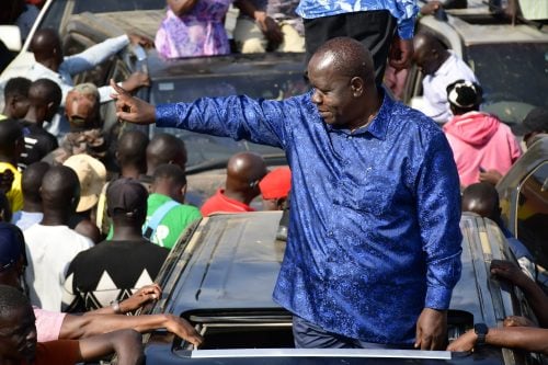 Fred Matiang'i addresses Ahero residents after attending a church service at Apondo SDA on July 4, 2026. PHOTO/Viola Kosome
