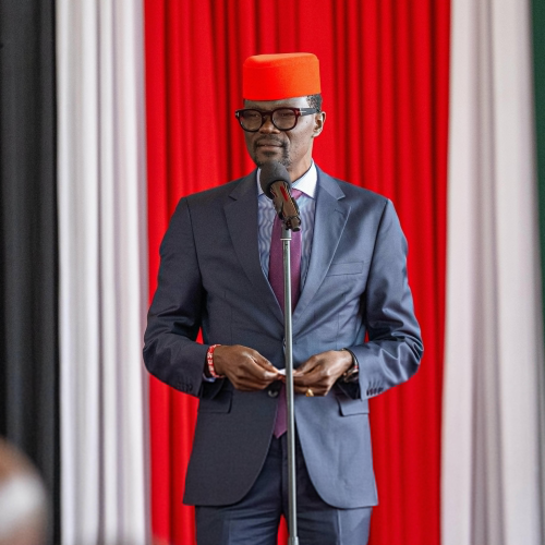 Kimilili MP Didmus Barasa speaks at State House, Nairobi, when President William Ruto hosted a delegation of Bungoma grassroots leaders. PHOTO/@WilliamsRuto/X