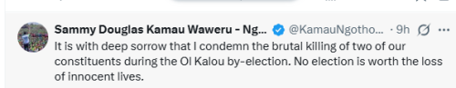 Kamau Ngotho's statement on the 2 deaths recorded in OL Kalou. PHOTO/Screengrab by People Daily Digital from X by @KamauNgothoOlk