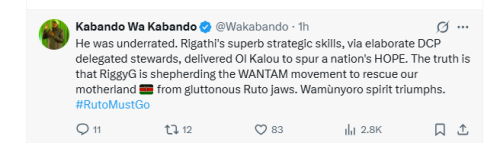Kabando Wa Kabando credits Gachagua after stunning performance in OL Kalou mini-poll. PHOTO/Screengrab by People Daily Digital from X by @Wakabando