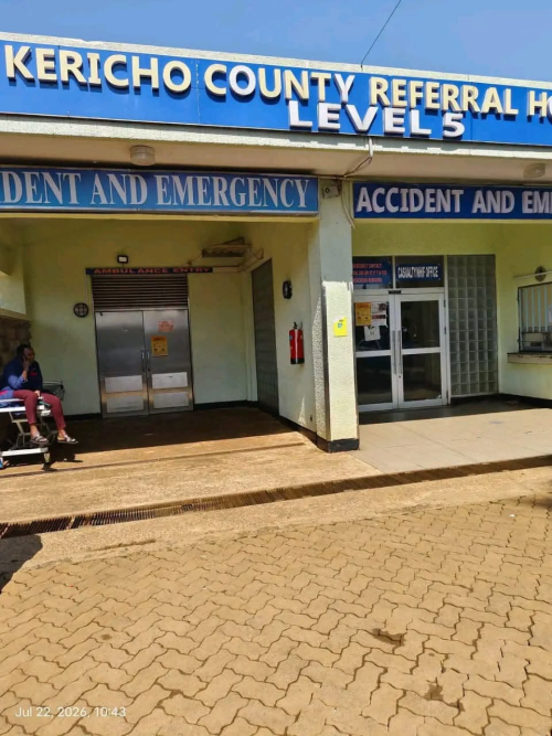 An image of Kericho County Referral Hospital entrance.