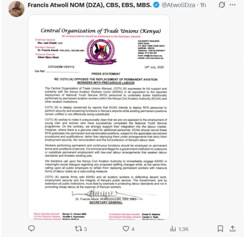 Atwoli post. PHOTO/A screengrab by PD Digital@AtwoliDza/X