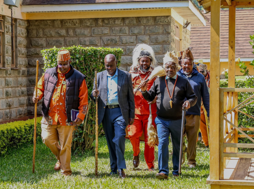 Former Deputy President Rigathi Gachagua with the Kiama Kia Ma elders at Wamunyoro residence on Thursday, July 2, 2026. PHOTO/@rigathi/X