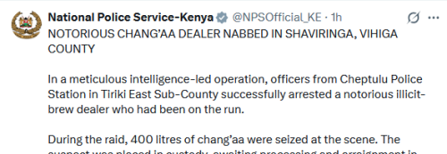 X statement by the National Police Service on Thursday, July 2, 2026. PHOTO/Screengrab by People Daily Digital/@NPSOfficial_KE/X