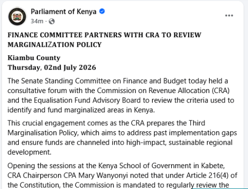 Statement by the Parliament of Kenya on Thursday, July 2, 2026. PHOTO/Screengrab by People Daily Digital/https://www.facebook.com/ParliamentKE/Fb